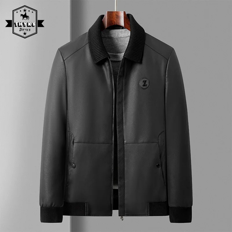 

Men's Imitation Sheepskin Down Jacket Outdoor Windproof Warm Thick Leather Jacket Male New Detachable Lapel White Duck Down Coat