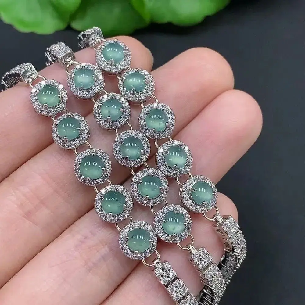 

New genuine natural ice jadeite bracelet, silver-plated inlaid with green yang green egg surface, high-end gift holiday gift