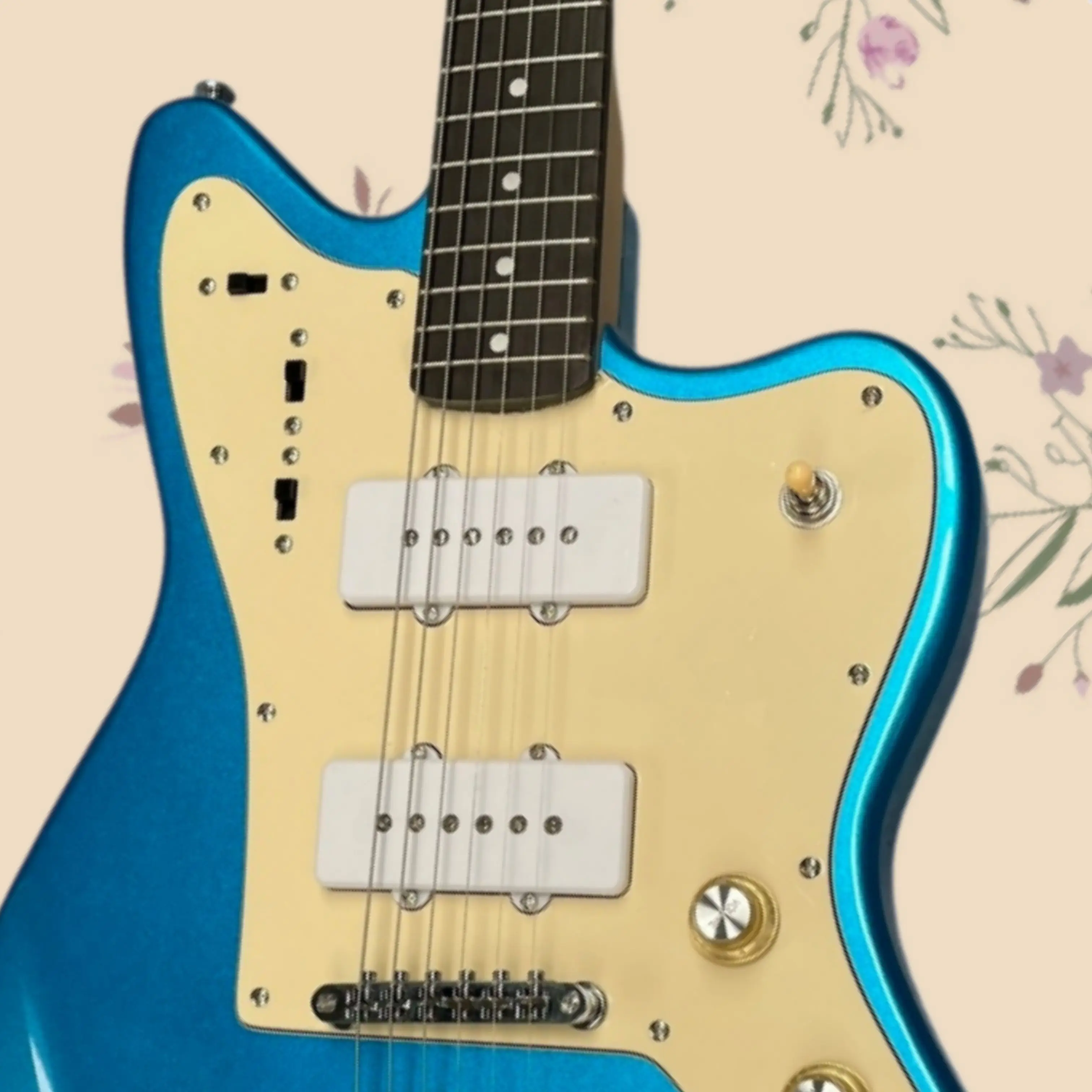 Eye-catching Metallic Blue Vintage Electric Guitar,Cream Pickguard Gold Knobs Guitars,Rock Players Practice Performance Guitarra