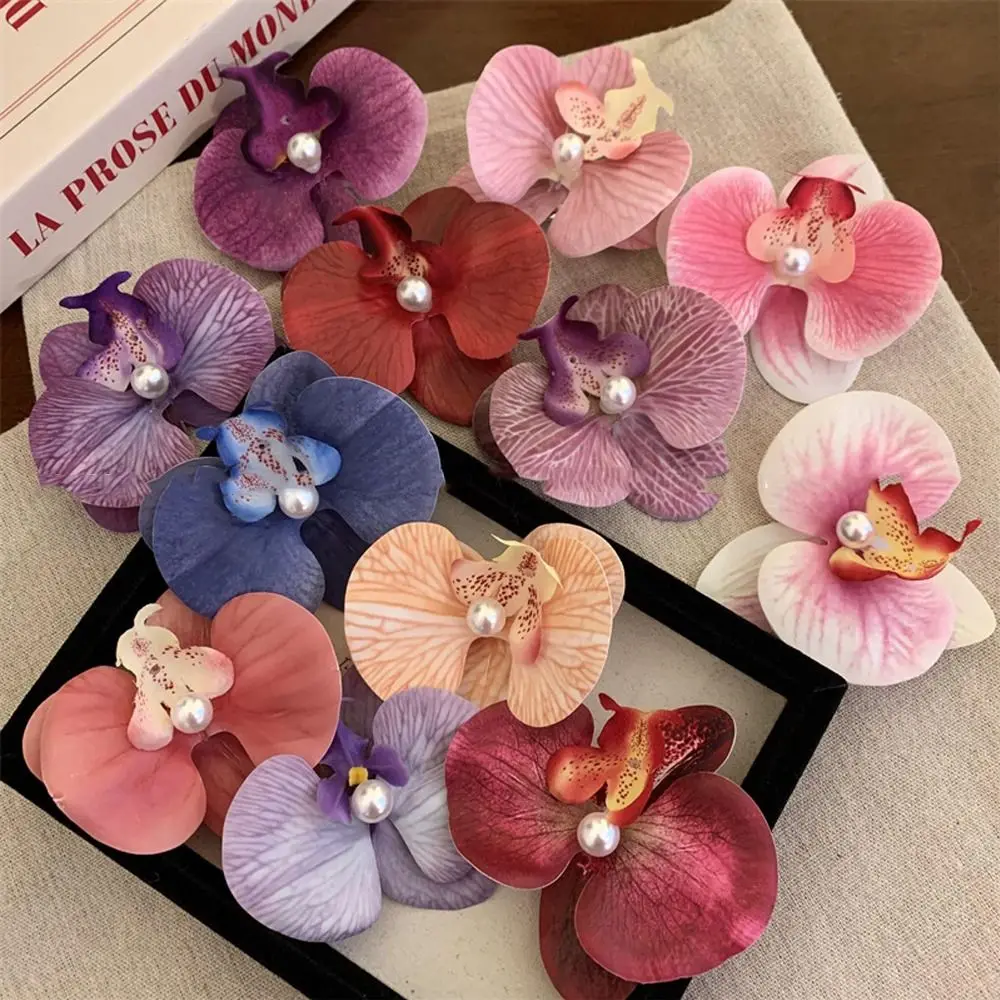 

Women Chic Fashion Flowers Hair Clips Gift Sand Beach Colorful 10 Colors Handmade Butterfly Orchid Vacation Hair Accessories