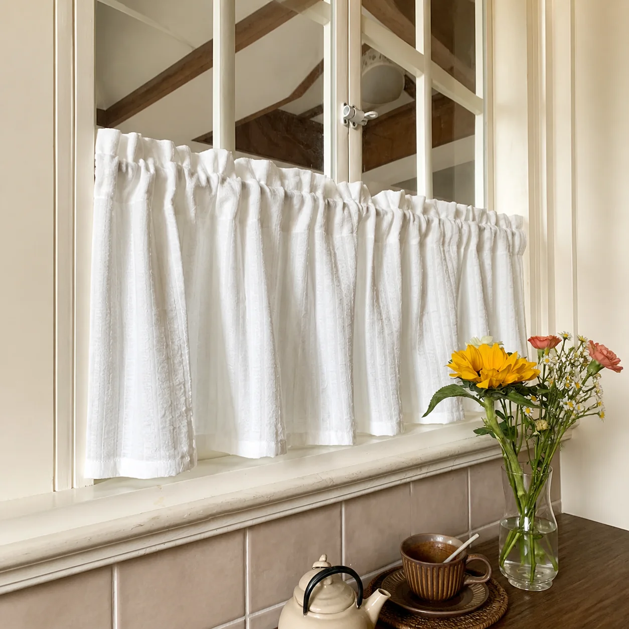 Nordic minimalist American style opaque white screen door curtain, half curtain, short curtain, wind