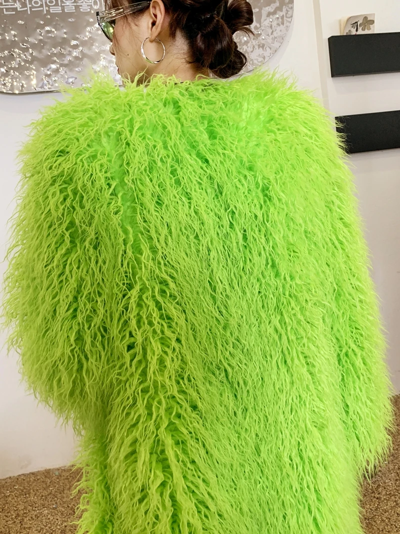 Autumn and Winter New Niche Fruit Green Fur Imitated Sheep Long Overknee