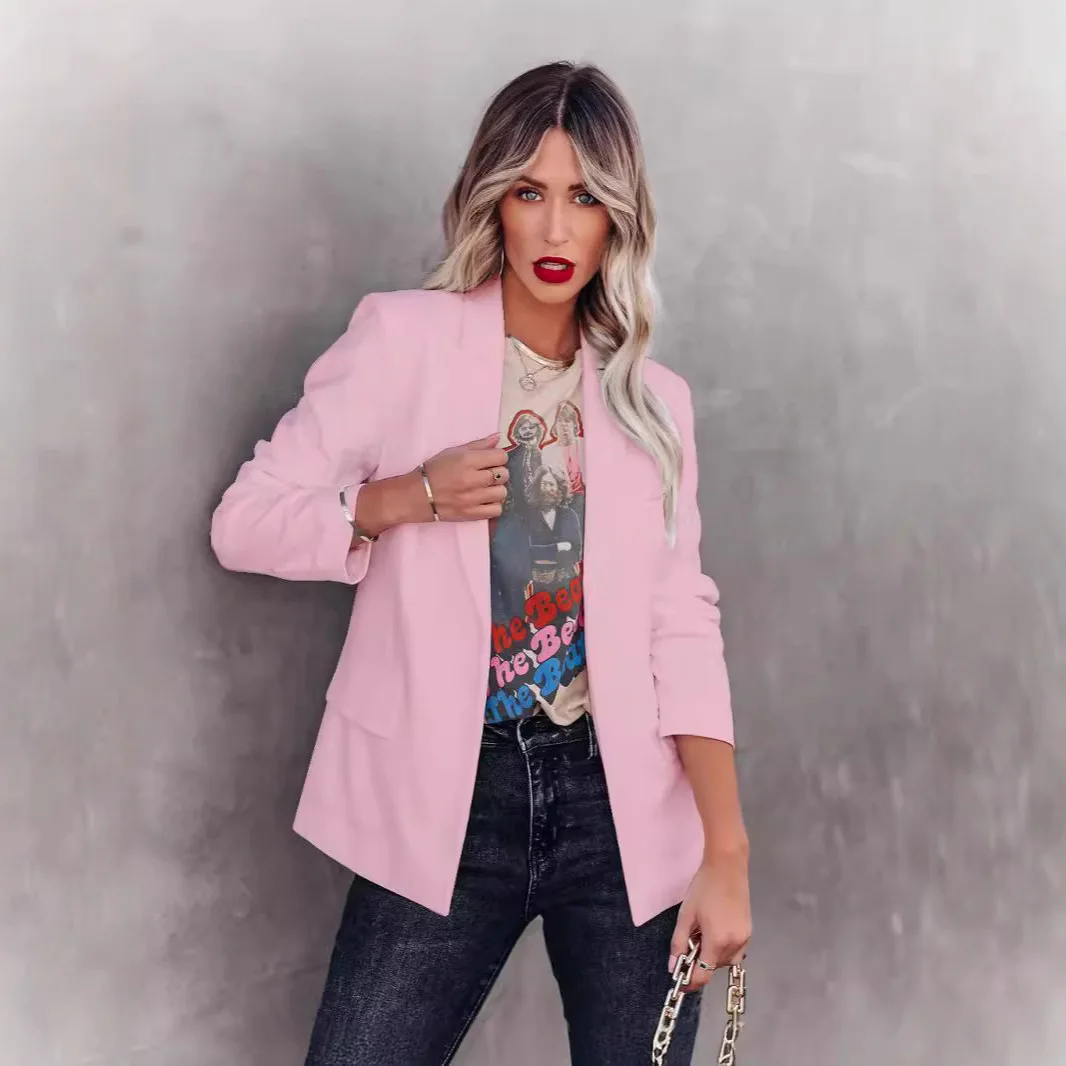 

2024 Spring And Autumn Solid Color Long Sleeve Cardigan Small Blazer OL Style Professional Slim Fit Top Outerwear