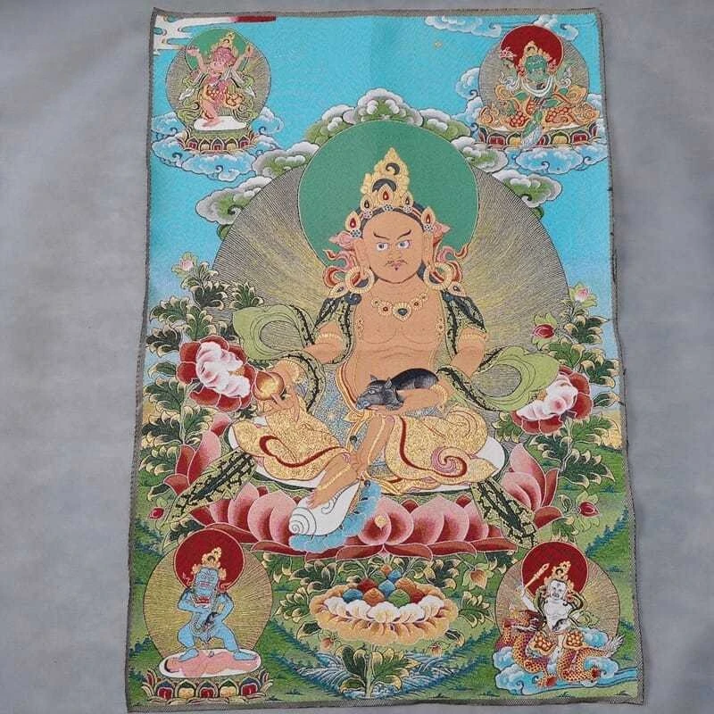 Tibet Tibetan Cloth Silk Lotus god of wealth Thangka Tangka Embroidery Painting Embroidery Hanging Pictures