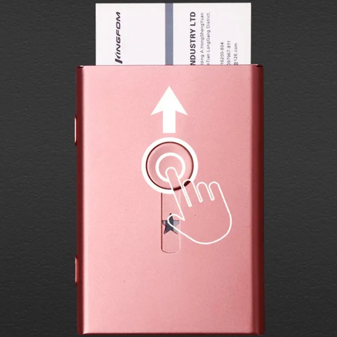 Personalizowany aluminiowy metalowy wizytownik z mechanizmem wysuwania, etui na wizytówki dla kobiet i mężczyzn.
