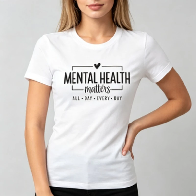Mental Health Matters T-Shirts for Women All Day Every Day Shirts Motivational T-Shirts Therapist Tees Short Sleeve Tshirt Tops
