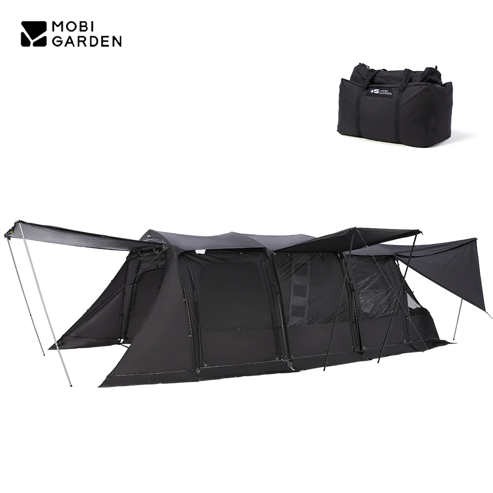 MOBI GARDEN Tenda da campeggio a tunnel LS4 Wide Space Aden Non membrana Nera per 4-6 persone