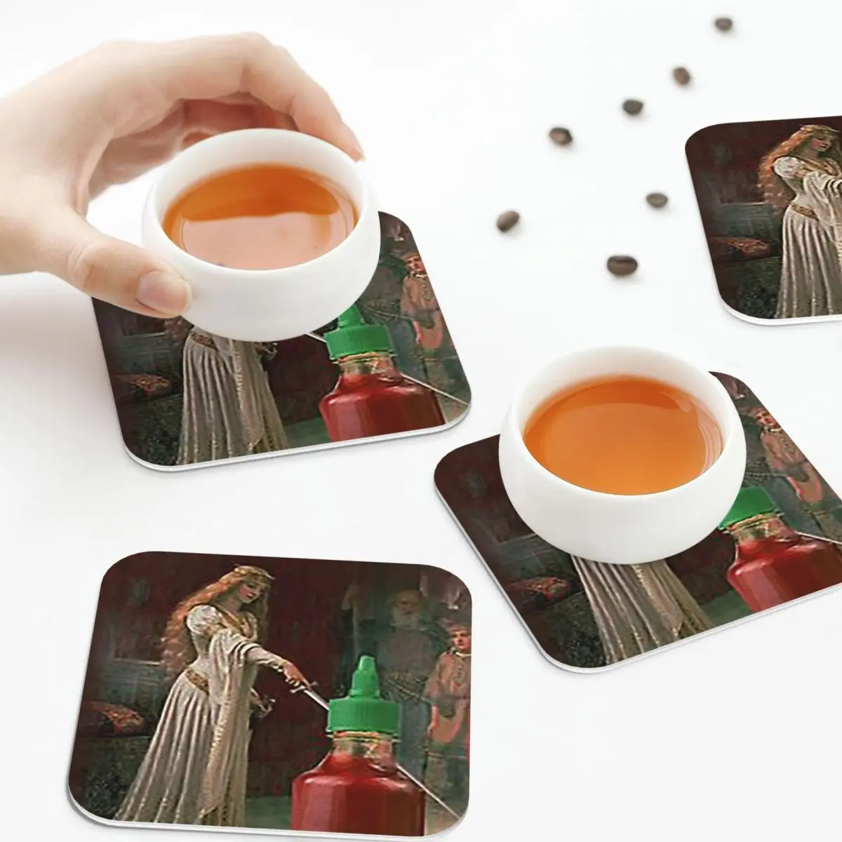 

Sir Racha Sriracha Sauce Coasters Kitchen Placemats Non-slip Insulation Cup Coffee Mats For Decor Home Tableware Pads Set of 4