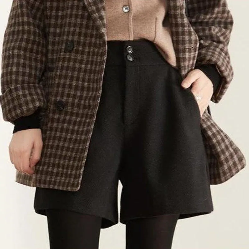 Autumn Winter New High Waist Elegant Shorts Women's Clothing 2023 New Temperament Commute Zipper Patchwork Pants for Female