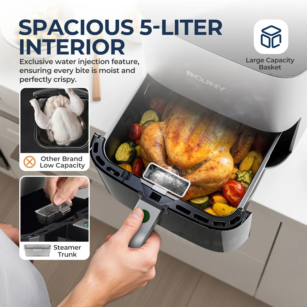 Friteuse à air 5L, four électrique sans huile avec commande tactile, panier antiadhésif et fenêtre de visualisation, te…