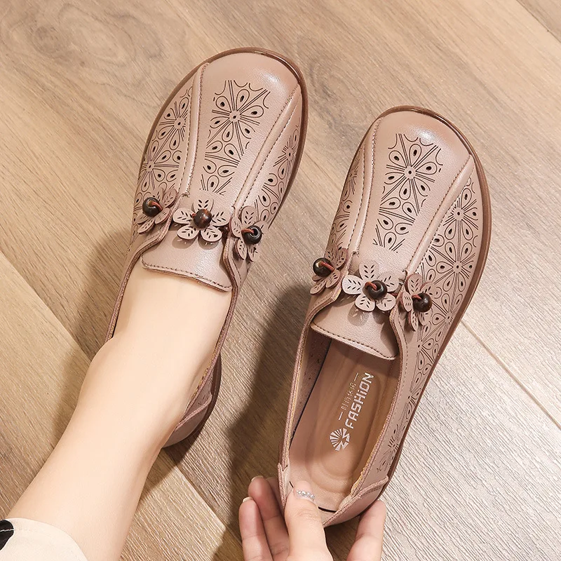 2024 Cut Out Flats Women\'s Summer Slip On Loafers Woman Microfiber Leather Moccasins Hollowed Office Shoes Ladies Elegant Flats