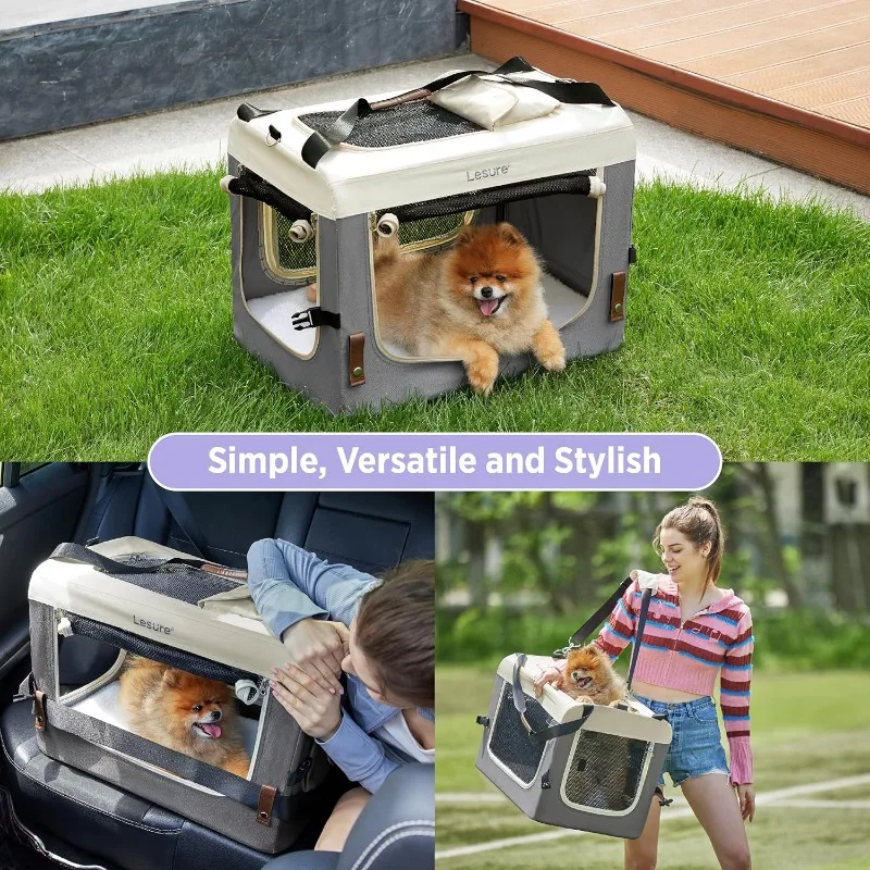 Collapsible Travel Dog Crate for Small Dogs, Portable Soft Pet Crate for Outdoor & Indoor, Folding Fabric Dog Kennel with Handle