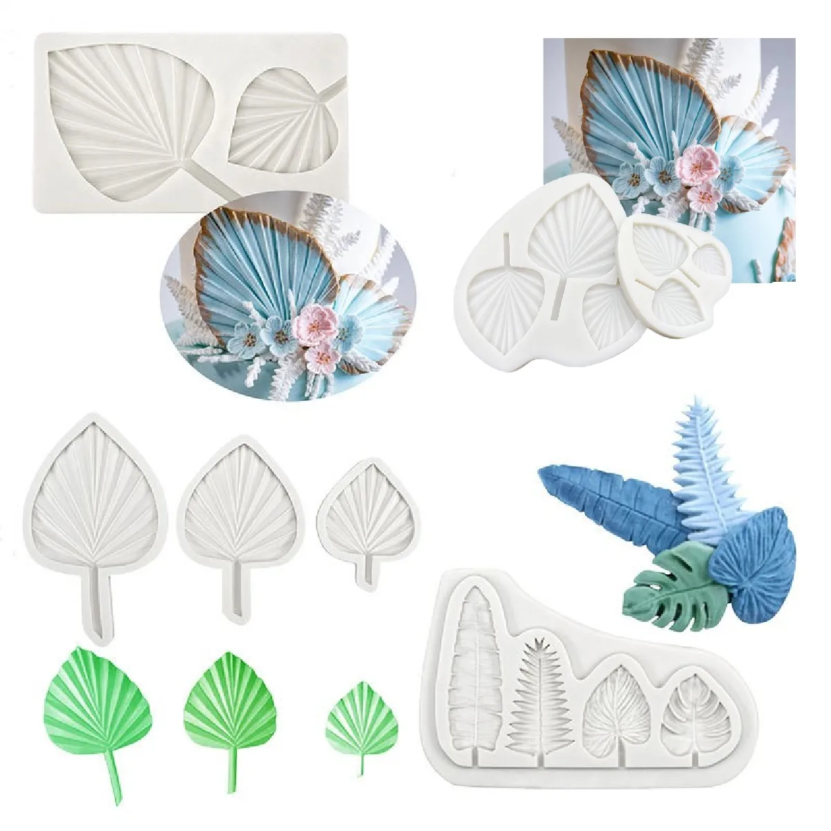 

3D Mini Cattail Palm Fan Leafs Silicone Mold DIY Fondant Chocolate Cake Decor Resin Mould Tree Leaf Modeling Kitchen Baking Tool