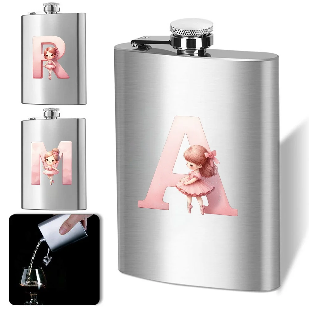 

304 Stainless Steel Flask Stylish Metal Finish Liquor Accessory Women Portable Whiskey Pocket Bottle Ballerina Girl Pattern