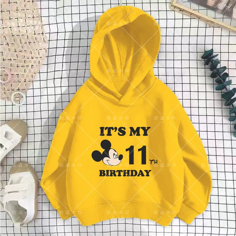 Disney-Sudadera con capucha de Minnie Mouse para niño y niña, ropa con dibujos animados, Kawaii, número de cumpleaños, 3-12