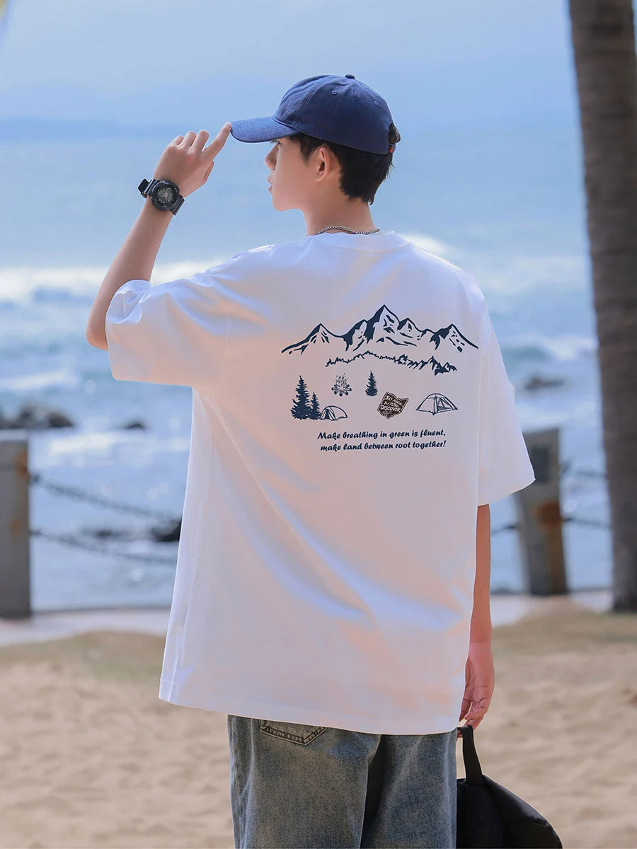 

Motorcycle Clean Wear Pure Cotton T-Shirt Hottest Print Men's Summer Trbottomyy Men's Loose Bottoming T-Shirt