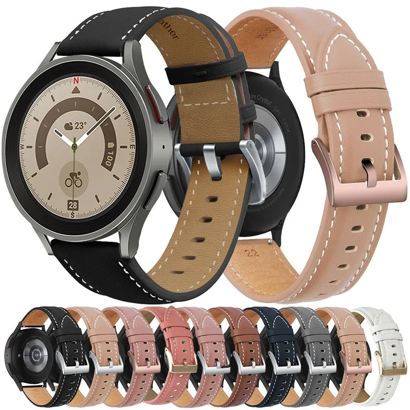 

20mm 22mm Fashion Leather Watch Strap For Samsung Galaxy Watch 5Pro 45mm Smart Replacement Watch Band watch4 40 Watch4 Classic