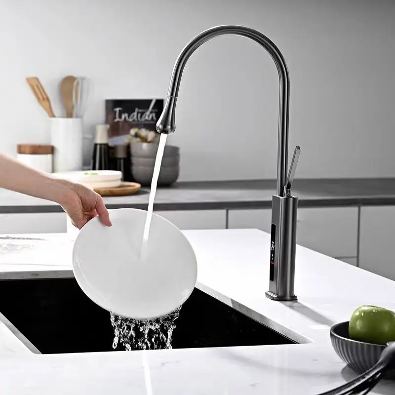 Bathroom Accessories, Kitchen Splash Proof Device, Digital Display Pull-out Hot and Cold Water Faucet