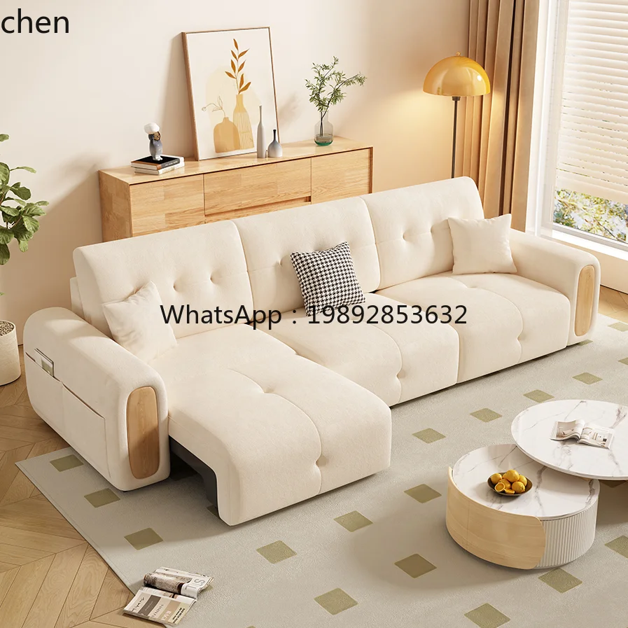 

XX log electric function sofa straight row three-person living room fabric retractable leather dual-purpose sofa bed