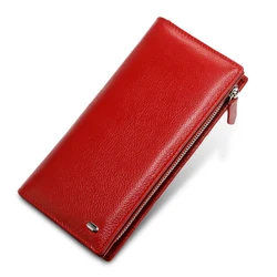 Annmouler Designer Wallets for Women 100% Cow Leather Card Holders Long Size Leather Purse Female Genuine Leather Coin Pockets