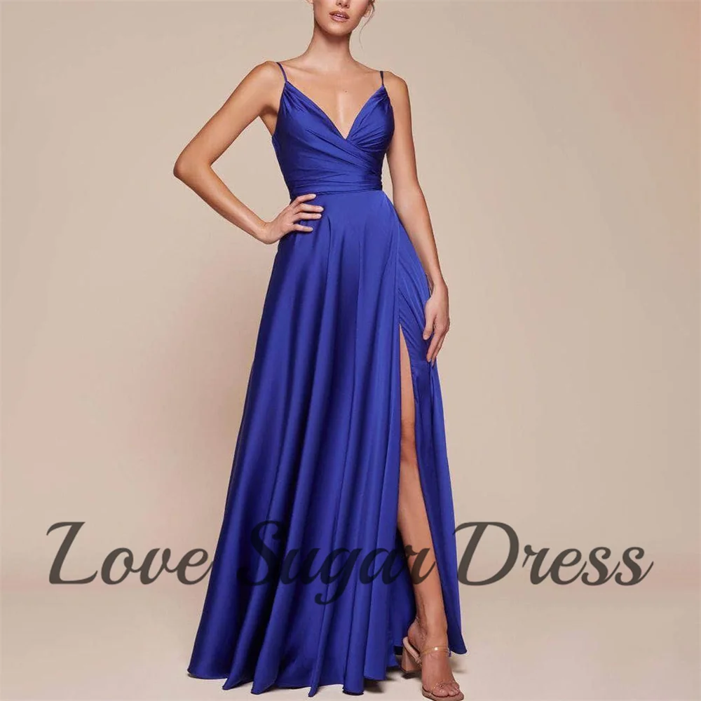 

Simple A Line Evening Dresses For Women V Neck Sleeveless Prom Dress Sexy Backless High Slit Formal Party Gowns платье вечернее