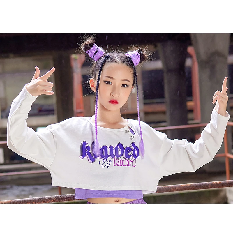 New Jazz Dance Costume Kids Hip Hop Clothes Girls White Crop Tops