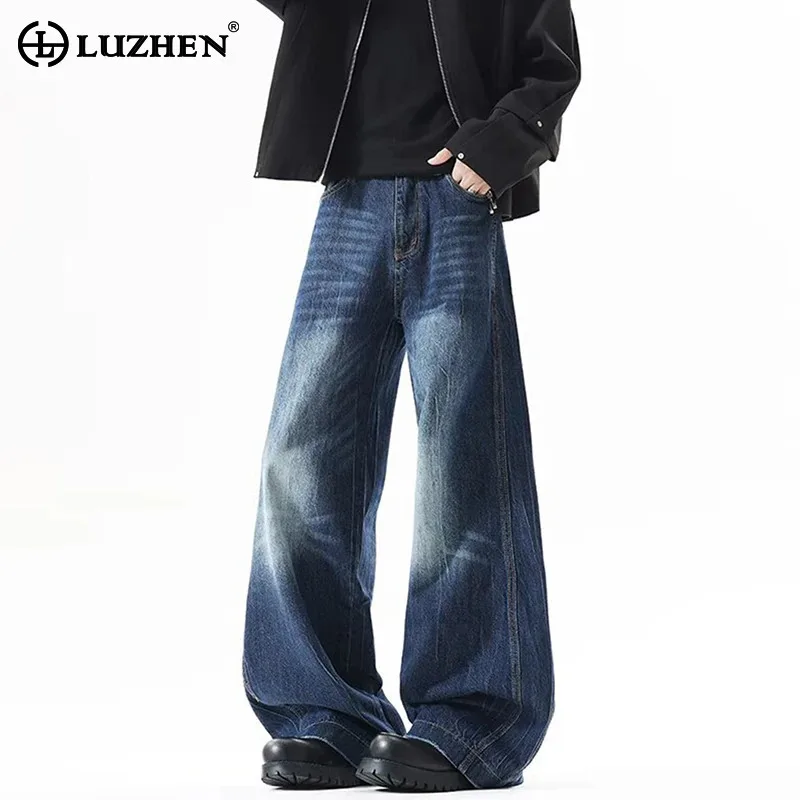 

LUZHEN Fashion Gradient Washed Loose Wide Leg Denim Pants Men's 2025 New High Quality Simple Casual Male Straight Jeans JY3138