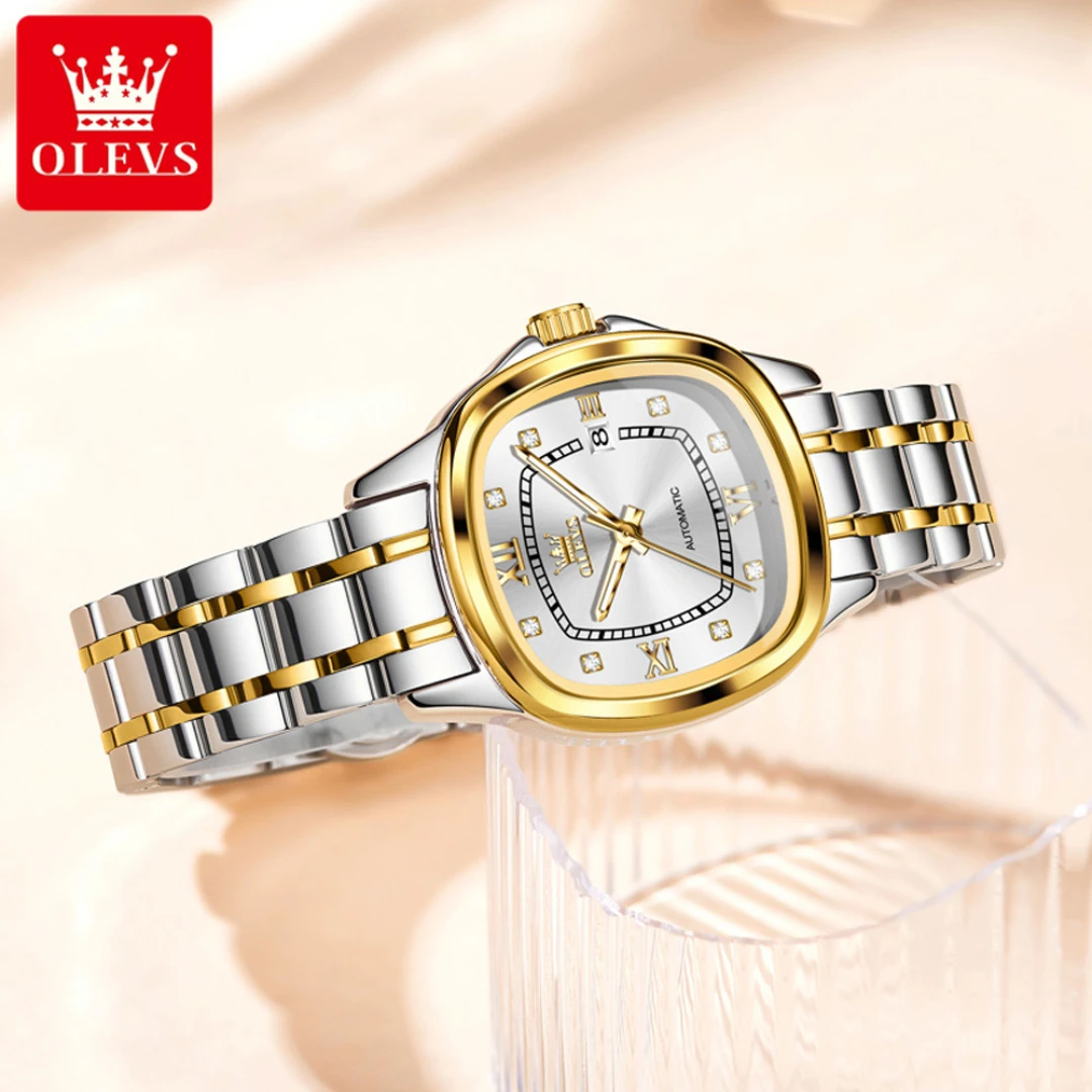 OLEVS 9810 reloj mecánico de moda regalo correa de reloj de acero inoxidable reloj de pulsera con esfera cuadrada calendario luminoso