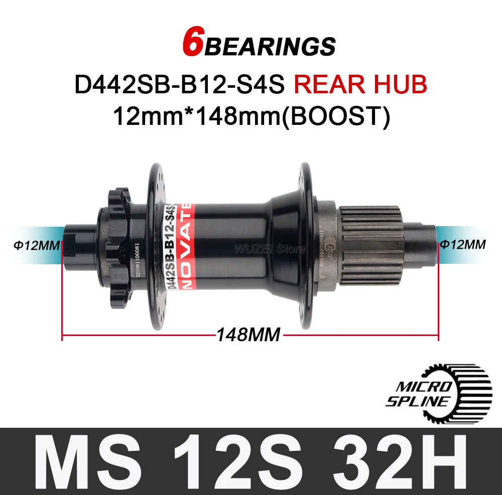 Novatec D442SB-B12 Boost 148mm x 12mm Thru Axle 142x12mm 32-hole 6-bolt Rear XD Micro Spline hub