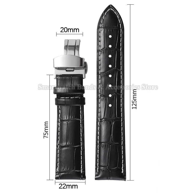 Uhrenarmband aus Rindsleder, 10/12/14/15/16/17/18/19/20/21/22/23/24 mm, wasserdichtes Sportarmband, Metall-Schmetterlingsschnalle, Armband – Detail 5
