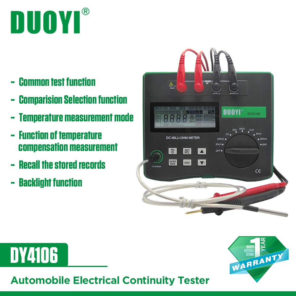 DUOYI DY4106  Digital Milli-ohm Meter HD LCD Backlit 4 Wire Test  Low Resistance Multimeter 10u-200kΩ New Energy Vehicle