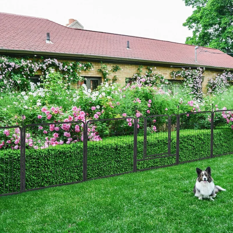 Garden Fence 16 Panels 36ft×40in Decorative Garden Metal Fence with 2 Gates Outdoor Landscape Animal Barrier Dog Pet Fencing