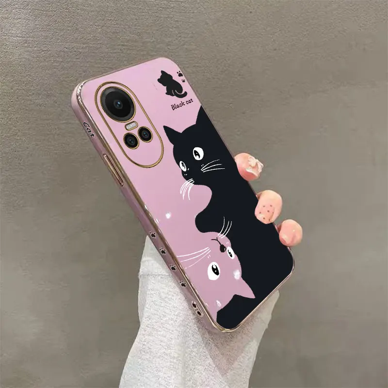 10 Taichi Cat Plating Phone Case For OPPO Reno 11Pro 11 10ProPlus 10Pro 9 9ProPlus 9Pro 8T 8 8Pro 8ProPlus 7 7Pro 7SE 6 Cover