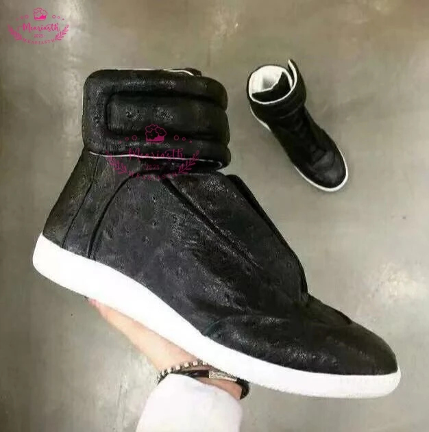 Men\'s Casual Shoes hot sale men black shoes real leather flats street fashion hook&loop high top male trainers dress work shoes