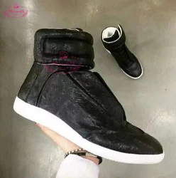 Men's Casual Shoes hot sale men black shoes real leather flats street fashion hook&loop high top male trainers dress work shoes