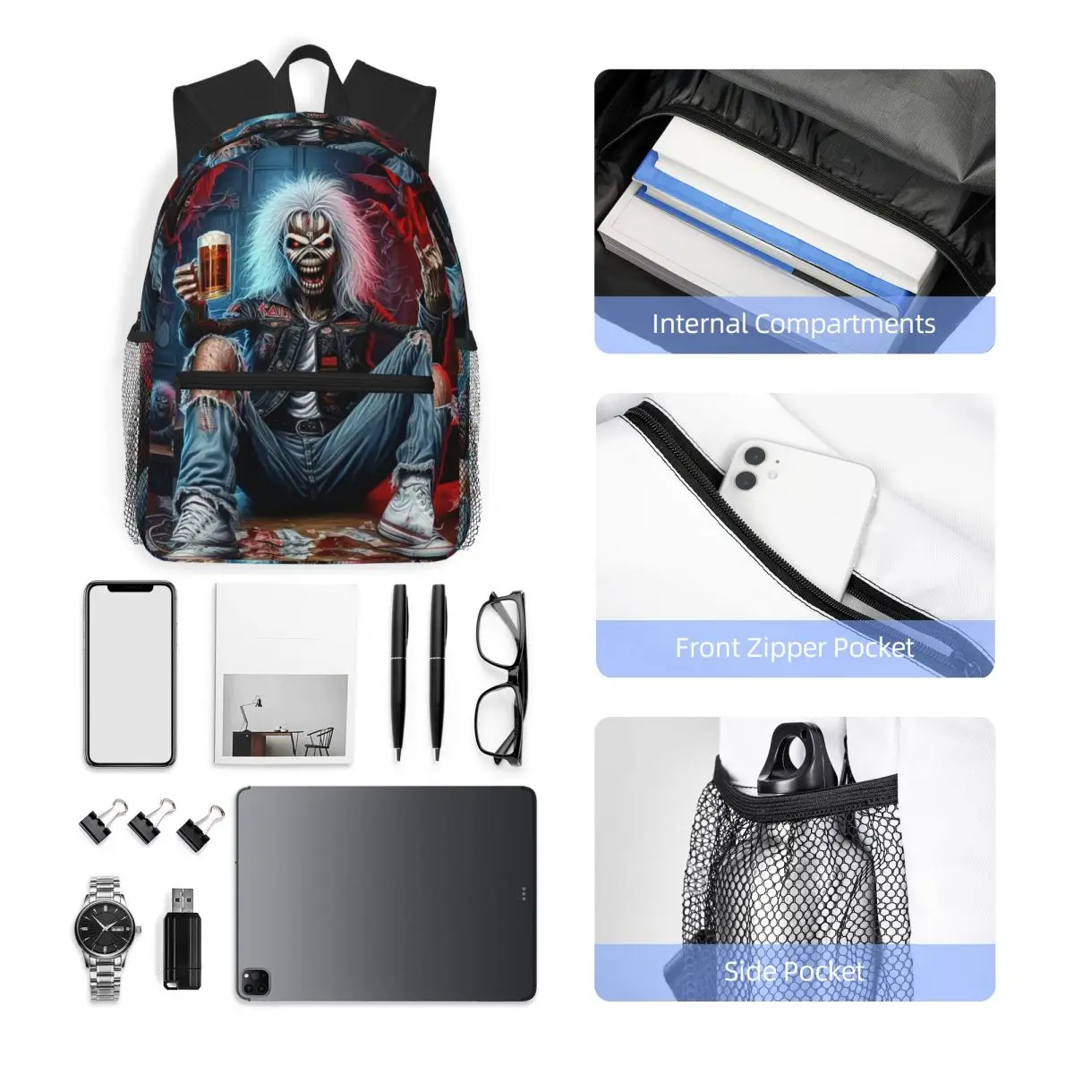 Zaino per studenti in metallo Iron Maiden Band, borsa da scuola, escursionismo, viaggio, zaino per ragazzi e ragazze, borse a tracolla alla moda