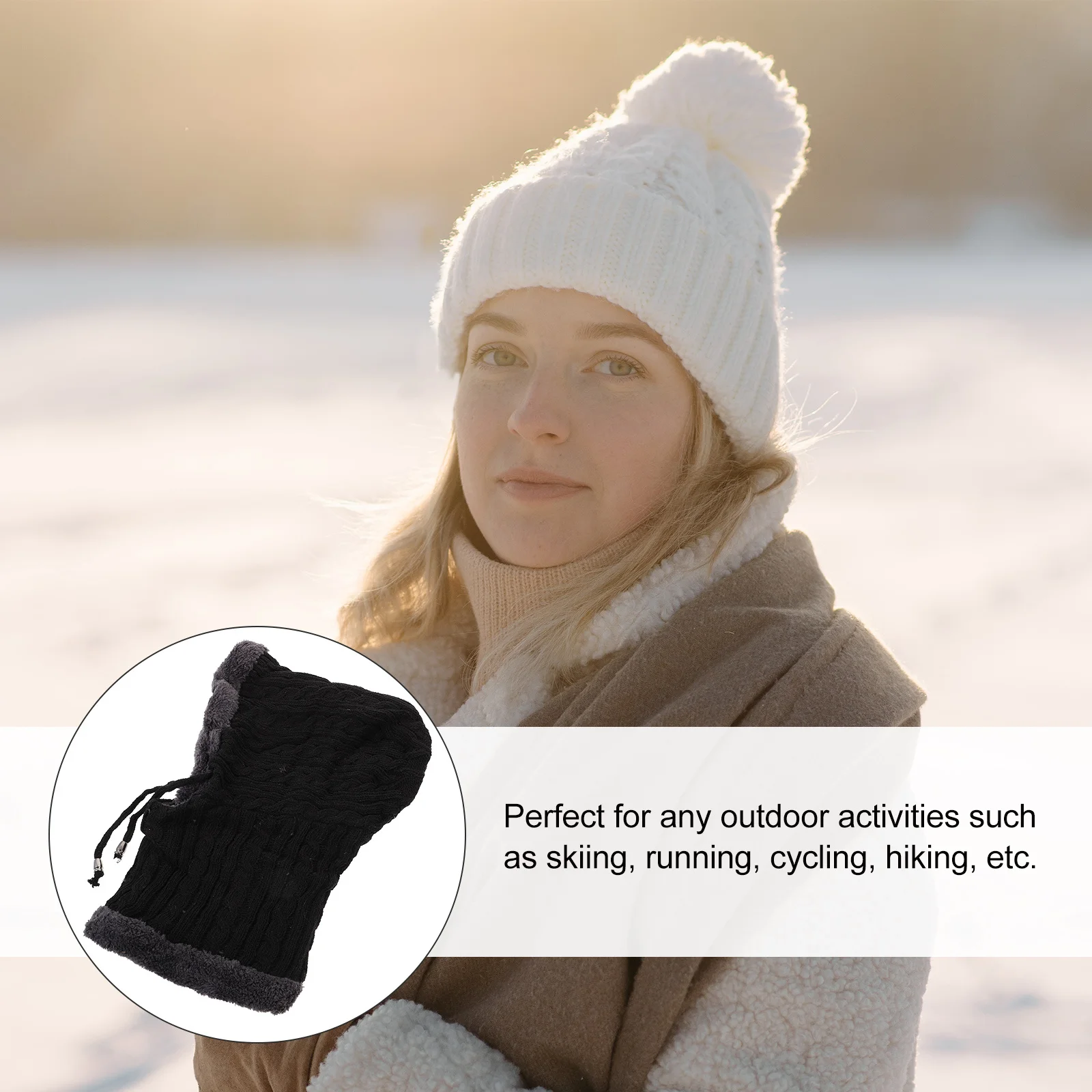 قبعة صغيرة محبوكة دافئة مع وشاح مرفق مقاس واحد قبعة شتوية لحماية الرقبة بالكامل للأنشطة الخارجية والركض على الجليد