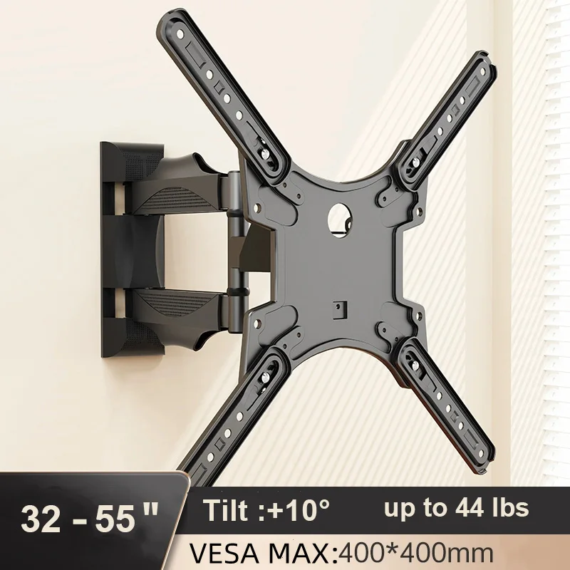 Swivel Articulating Tilt TV Wall Mount for 32-55 Inch TVs Wall Mount Bracket VESA 400x400mm Up to 44 LBS，Full Motion TV Mount