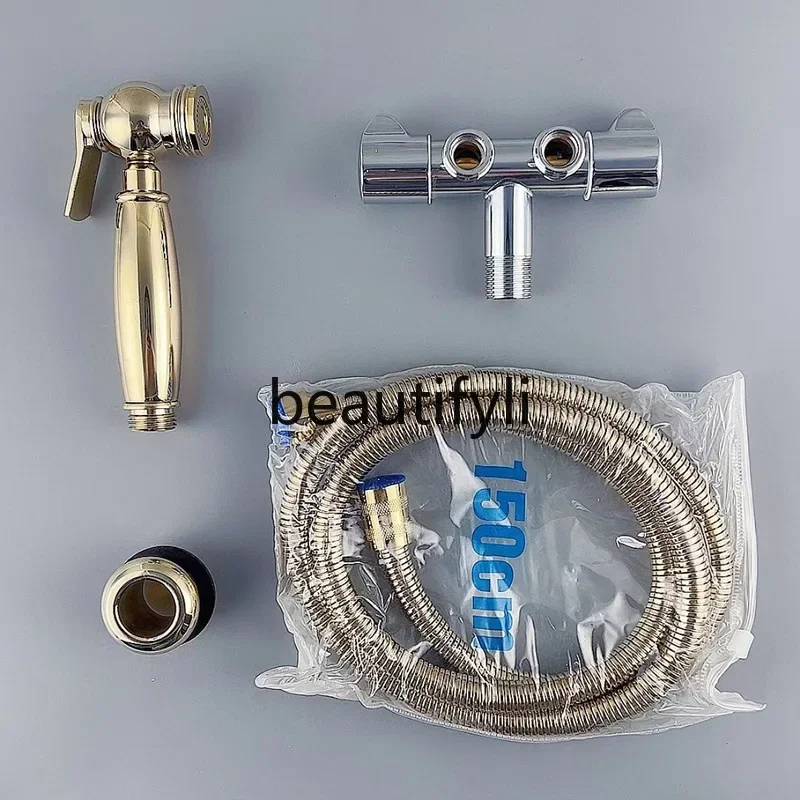 Zirconium gold all copper retro spray gun kitchen pullable flush head toilet significant other pressurized flush