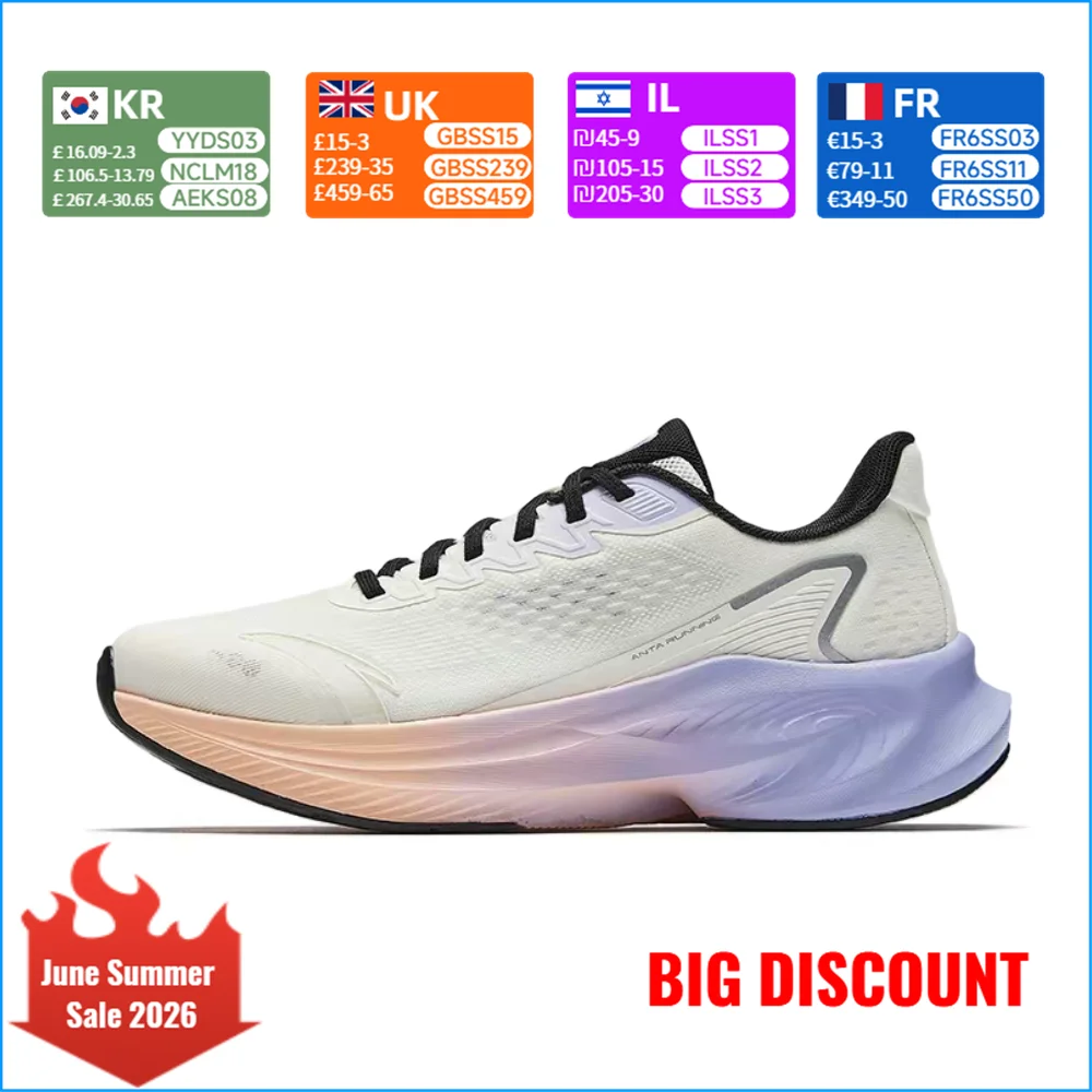 

Anta Venom 6 Women's Low-Top Running Shoes: Comfortable, Stylish, and Versatile Rubber Soles Ivory White/Snow Purple 922625516-6