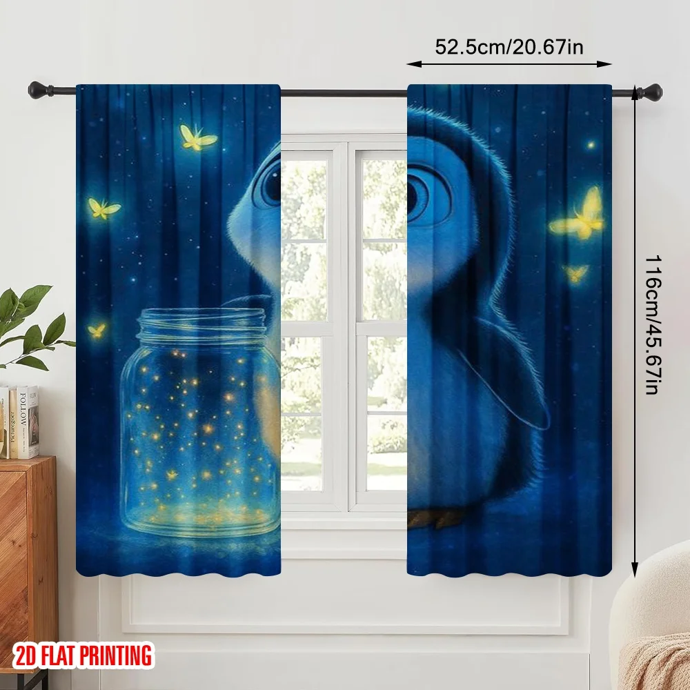 2pcs,2D plane printing Minimalist Curtains Penguin Glow Polyester Easy Install (without rod) Decorations Inside Ldeal for