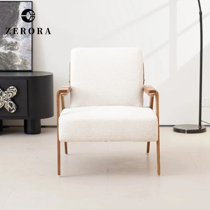 CX vintage-style living room solid wood single sofa high-end fabric leisure chair