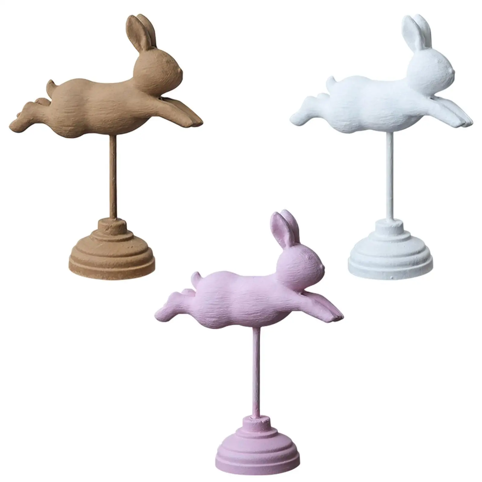 Wooden Easter Bunny Statue Animal Sculpture Easter Toy Decorative Rabbit