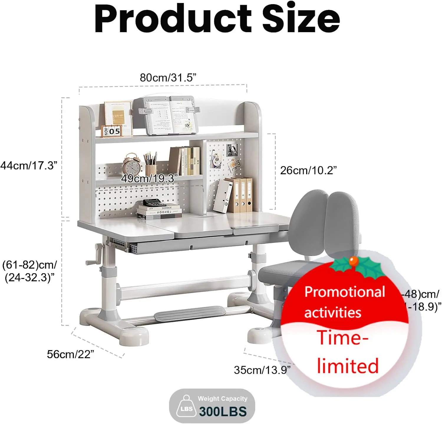 

Kids Functional Desk and Chair Set - Ergonomic Height Adjustable Study Desk with Tiltable Desktop, Book Stand, Reading Rack & St