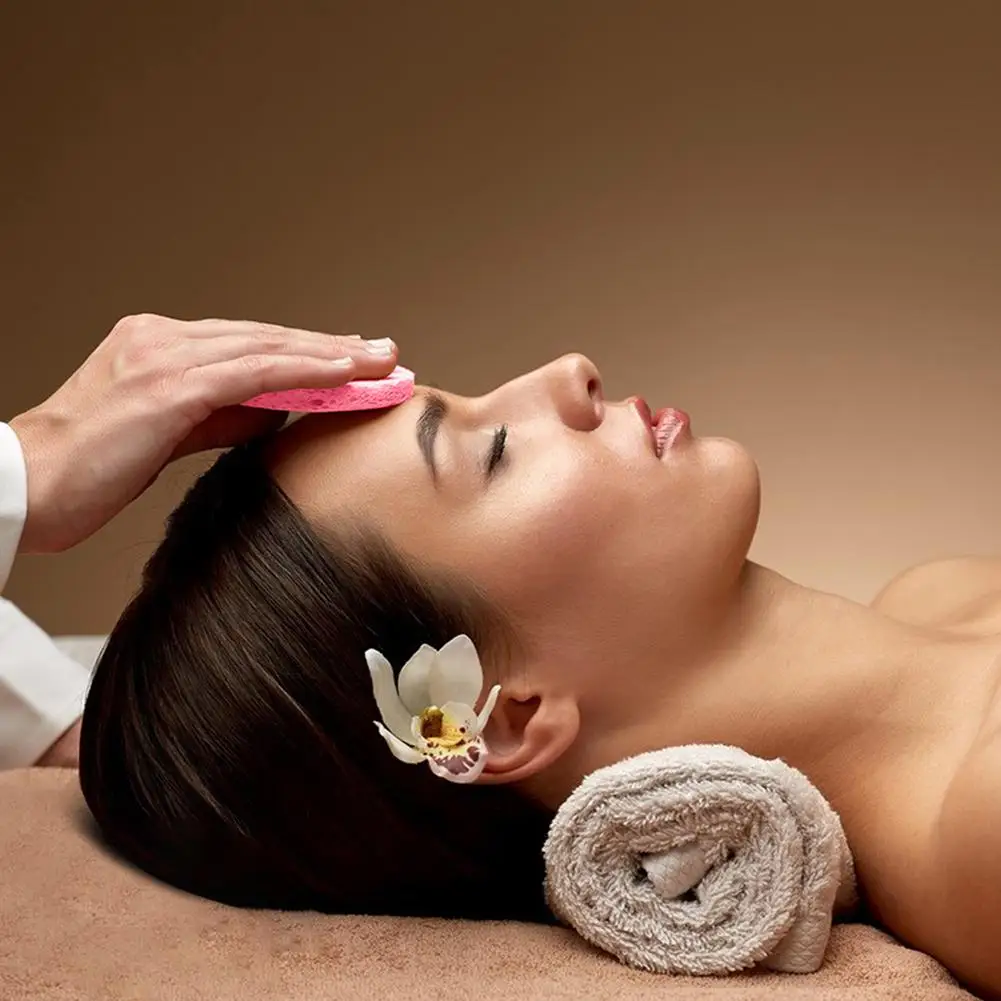 5pcs Compressed Facial Cleanser ฟองน้ําเยื่อไม้ธรรมชาติผ้าฝ้ายล้างหน้า Bath Facial Facial ฟองน้ํา Face Care Heart Flowe