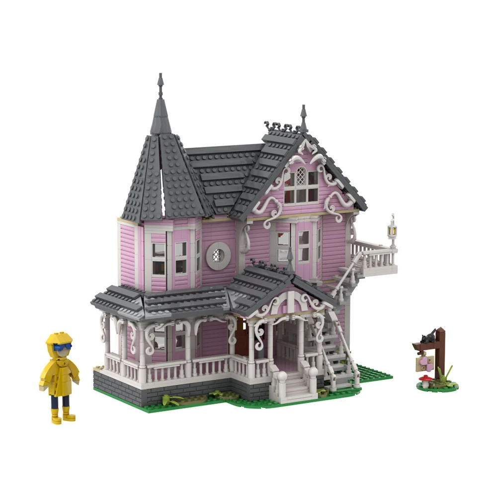 MOC Horror Movie The Pink Palace Model Building Blocks CORALINEDS Apartment Architecture Design House Brick Toy Girls Gift