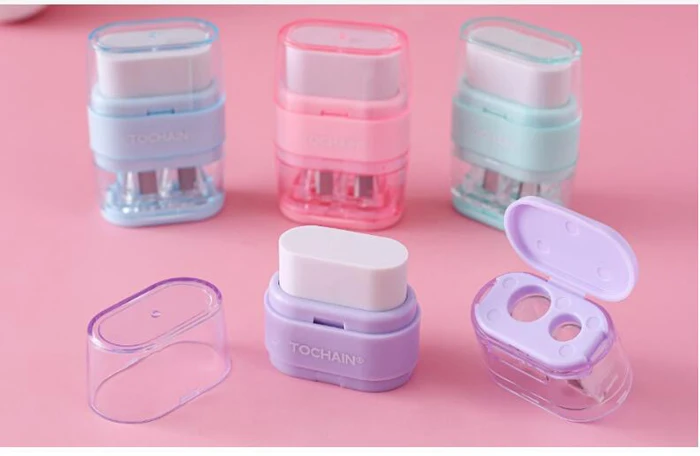 1PC New 2 in 1 Pencil Sharpener and Erasers School Student Stationery Supplies Kid Prize Gift Pencil Sharpeners(ss-1006)