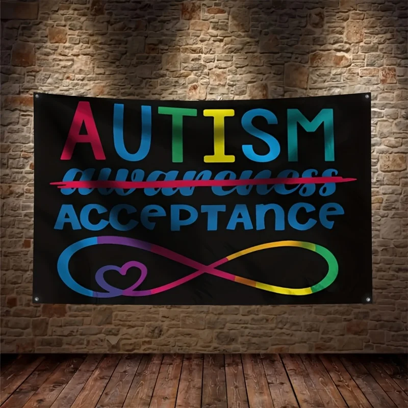 Autism Awareness Acceptance Flag Banner Wall Decor Rainbow Infinity Symbol Support Sign Gift For Autism Day With 4 rings