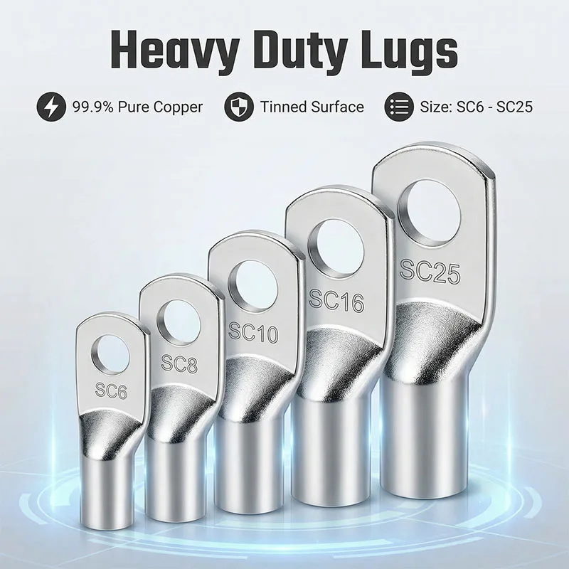 100PCS SC Type Peephole Copper Nose Tinned Copper Wire Terminal SC6 SC8 SC10 SC16 SC25 Nose Connection Ear Round Crimp Connector