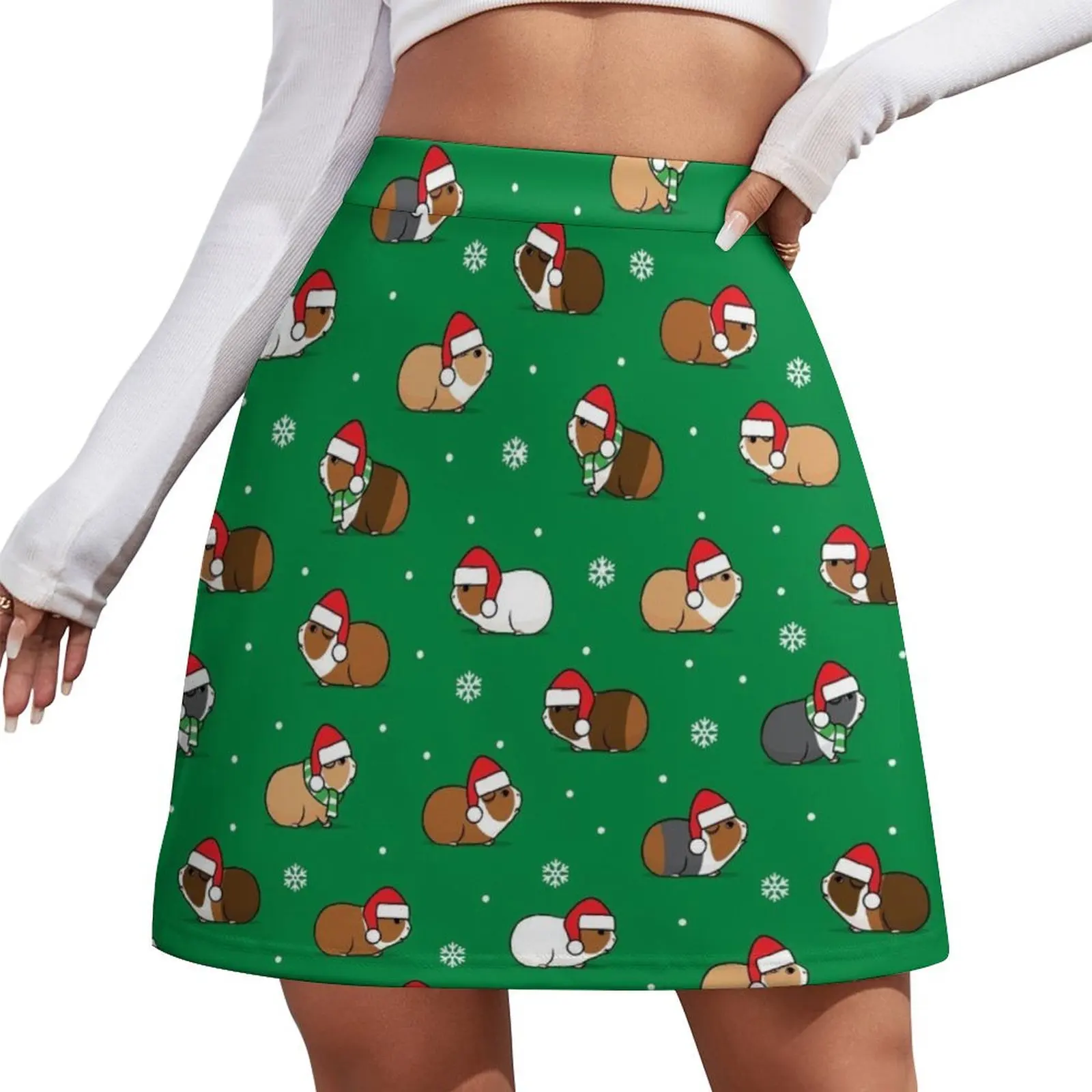 

Christmas Guinea pigs - green Mini Skirt 90s vintage clothes skirts for womans short skirt Womens dresses